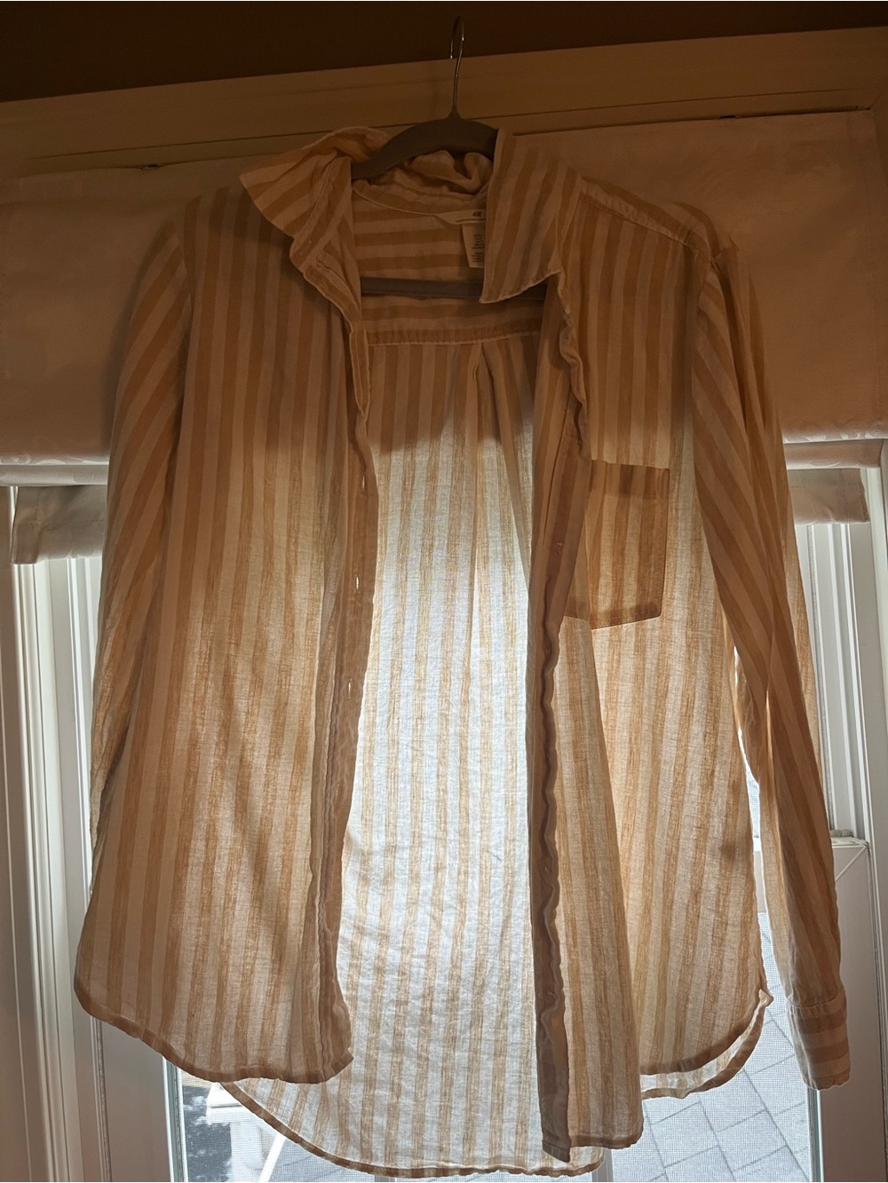 H&M Beige and White Striped Button-Down Shirt